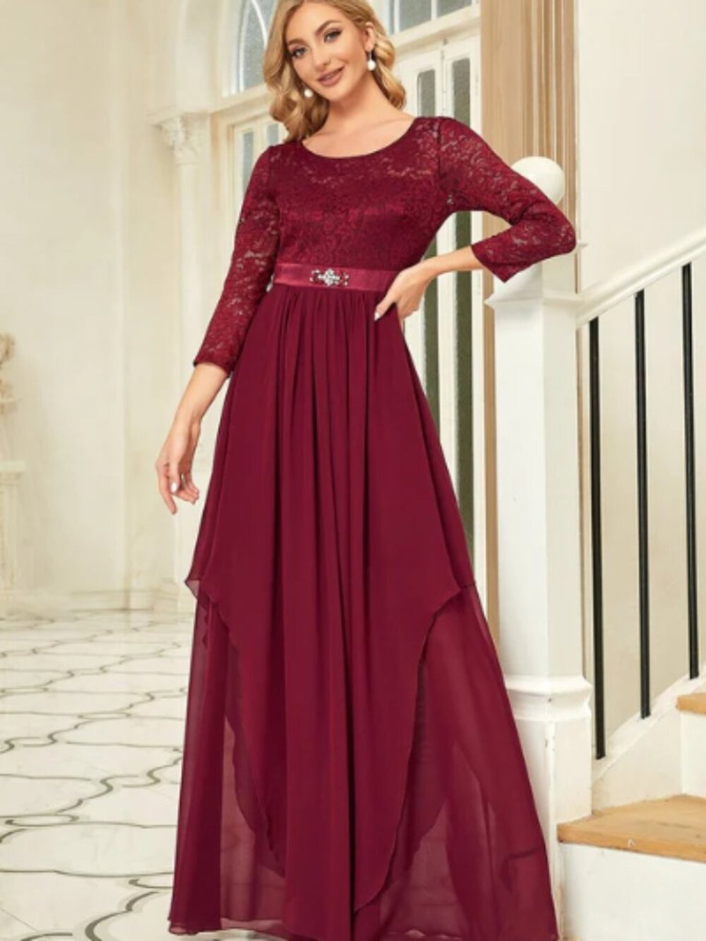 Plus Size Lace Overlay Dress in Burgundy Size 26 NWT